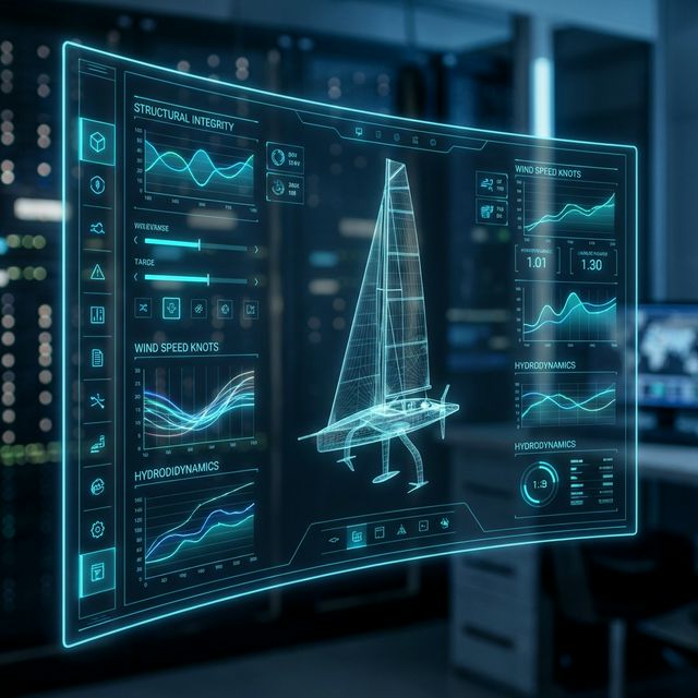 Digital tablet displaying complex data interface and 3D wireframe models