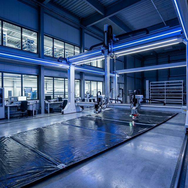 Industrial automated manufacturing machine gantry in action